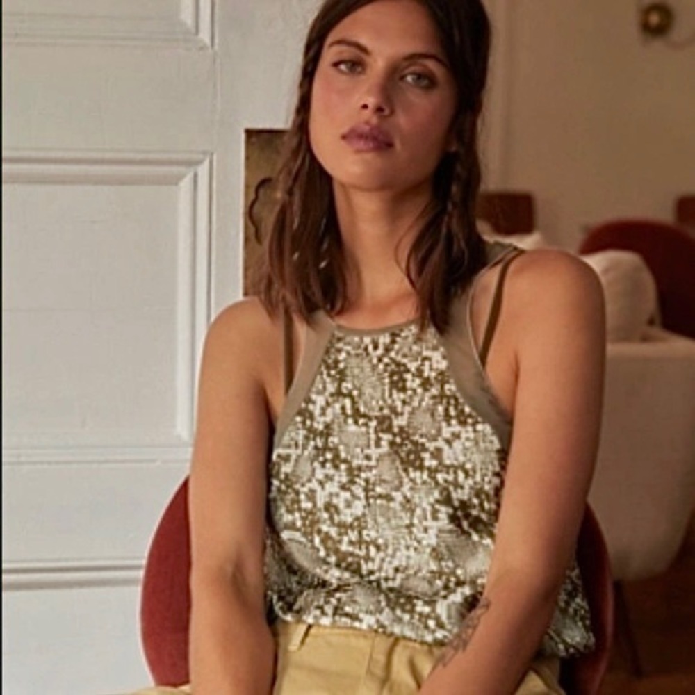 Free People Olive Green Snake Print Mesh Detail Thong Bodysuit - Size XS, NWOT